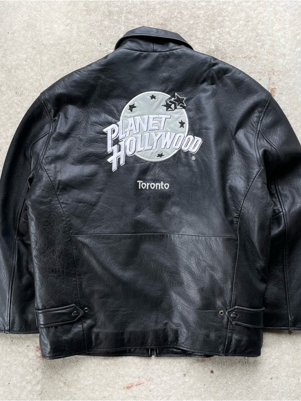 Black Vintage 90s Planet Hollywood Toronto Leather Jacket